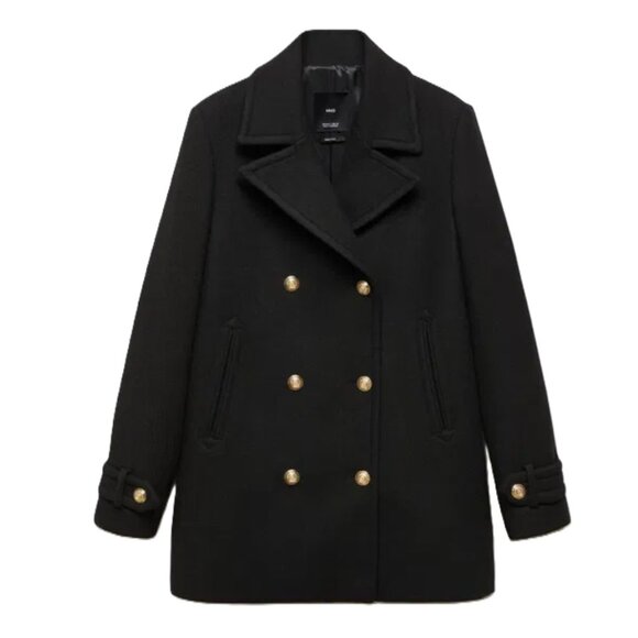 NWT - MANGO Proa Wool Coat with Jewel Buttons, Black – Size Small - Picture 1 of 16